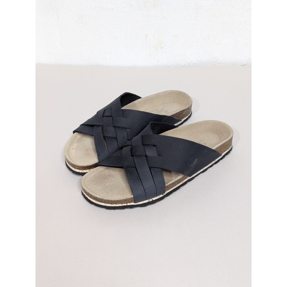 Sanita Capri Slide Black Sandals sz 10 Sz 41 Woven Leather Upper Minimalist